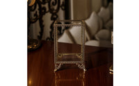 Gold-Tone Makeup Brush Holder Elegant Cosmetic Organizer Vintage Holder with Metal Frame Versatile for Vanity, Dressing Table