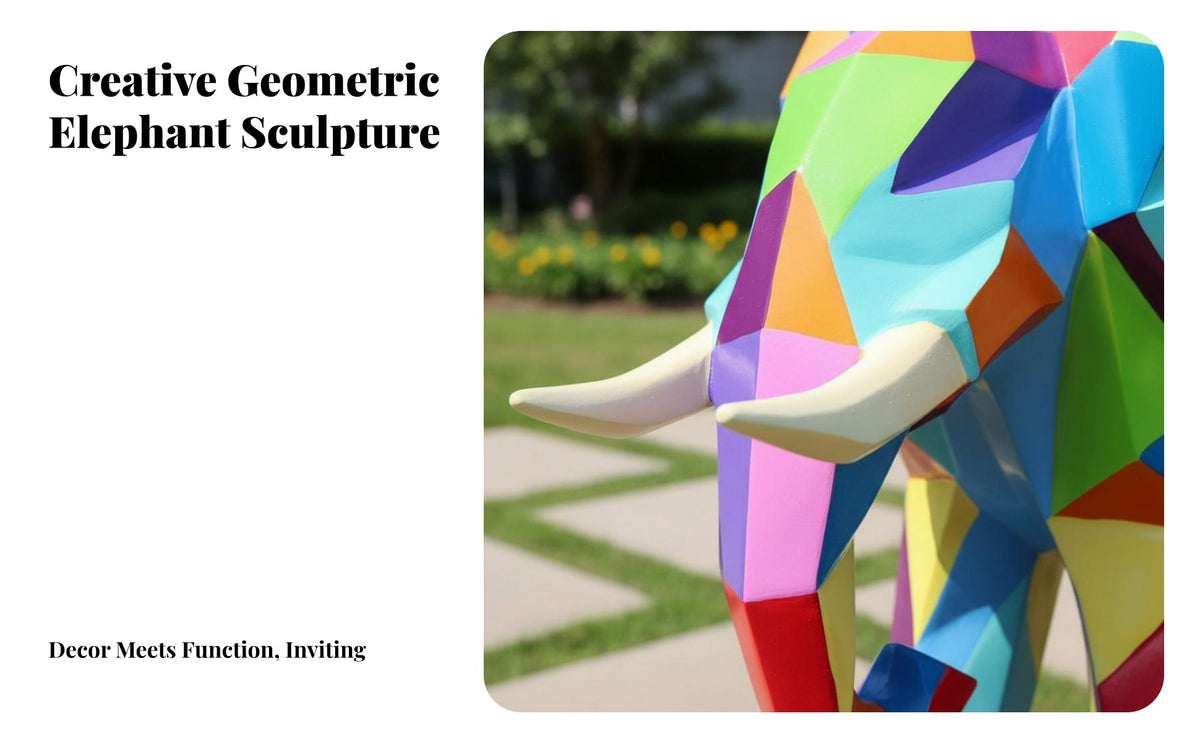 Weather Resistant Geometric Elephant Sculpture Waterproof Modern Elephant Lawn Sculpture Sun-Proof Outdoor Decoration Hand-Painted for Landscape Designers, Property Managers, Hotel Entrance, Courtyard, Public Square, Patio