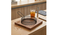 Black Snack Basket Set Loop Handle Wire Basket Tray Square Wooden Snack Board Easy to Clean