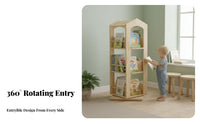 360-Degree Rotation Revolving Bookcase for Children Space-Saving Rotating Dollhouse Bookshelf Multi-Tier Child s' Furniture Sturdy Construction for Toddlers, Parents, Kindergarten, Playroom, Classroom, Nursery