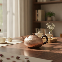 Copper Teapot Ribbed Teapot with Side Handle Handcrafted Pot for Collectors