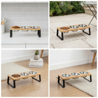 Raised Pet Bowl Stand with Stainless Steel Bowls Easy to Clean Raised Pet Feeder with Three Bowls Organized Triple Bowl forDogs