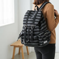 Striped Backpack Large Capacity Canvas Stripe Backpack Functional Design Vintage Design Daypack for Women, Students, Casual Outings, University