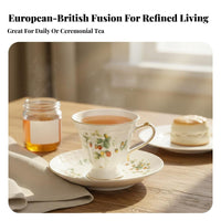 Elegant Design European Design Tea Set Gold Rimmed Afternoon Tea Set Nature Inspired Print for Hosts, Women, Kitchen, Dining Room, Parties