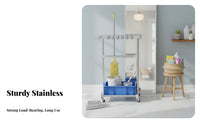 Easy Mobility Mobile Mop and Broom Holder Rust-Resistant Mop and Broom Organizer Space-Saving Design Freestanding Cleaning Tool Rack Long-Lasting Construction for Janitors, Balcony, Garage, Commercial, Hospital