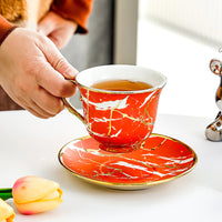 金边裂痕咖啡杯陶瓷杯高档精致杯碟套装咖啡拉花杯子复古水杯家用
