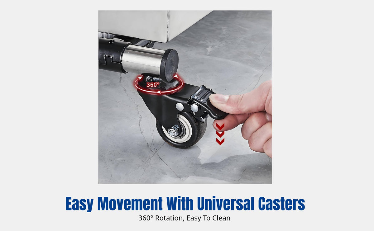 Stainless Steel Mop Holder, Movable Floor Storage Rack, Cleaning Tool Organizer with Draining Tray for Balcony