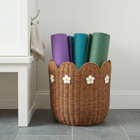 Handwoven Wicker Basket Handmade Decorative Storage Basket Multi-Use Woven Tote Bin for Playroom