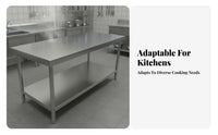 Stainless Steel Work Table Easy Assembly Commercial Kitchen Prep Table Sturdy Stainless Steel Workbench for Home Cooks, Homeowners, Warehouse, Garage