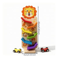 Natural Wood Wooden Car Ramp with Cars Child-Safe Wooden Car Ramp Racer Child-Centered Sliding Track Toy Educational for Toddlers, Preschoolers, Kids, Playroom, Daycare, Classroom