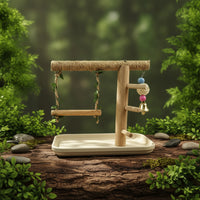 Natural Wood Reptile Perch with Tray Easy to Clean Climbing Stand with Swing Sturdy Wooden Reptile Playground Safe for Terrarium