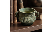 Antique Decorative Goblet Footed Vessel with Handles Embossed for Shelf, Tea Room