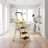 Foldable Design Household Ladder with Double Handrails Anti-Slip Feet Wide Step Folding Ladder Heavy Duty Folding Step Stool with Safety Rails Multi-Purpose for Elderly, Home, Kitchen, Indoor