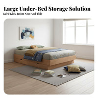 Space-Saving Design Solid Wood Kids Storage Bed No Box Coil Needed Kids Bed Frame with Storage Low Profile children's Furniture Anti-Collision Base for Toddlers, Parents, Bedroom, Small Apartment, Home