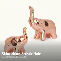 2 Pieces Gold Elephant Statue Set Shiny Finish Pair of Elephant Statues Good Luck Symbol Home Decoration for Living Room, Office Desktop, Bookshelf