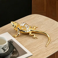 Salamander Ornament with Crystal Decorative Gold Salamander Figurine Realistic Decor for Reptile Lovers, Desk, Office, Study