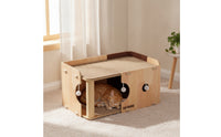 Cat Bed with Scratching Pillar Woodtexture Scratcher House Sturdy Furniture for Cats