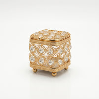 Gold-Tone Jewelry Box with Crystal Embellishments Decorative Jewelry Box with Crystals Ornate Glittering for Women, Vanity, Dresser, Bedside Table