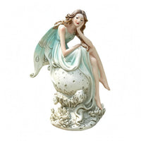 Seated Fairy Woman Statue Organic Carved Base Sitting Fairy Statue Floral