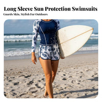 Long Sleeve Sun Shirt Two-Piece Sun Protection Aquatic Suit Printed Surfing Suit Quick-Drying Long Sleeve Aquatic Top and Shorts