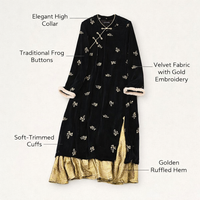 Chinese Dress Long Sleeve Velvet Cheongsam for Women Plus Size, Embroidered Floral Qipao for Formal Events and Cultural Gatherings