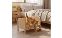 Pet Bed with Step Stable Wooden Pet Bed Indoor Elevated Cat Couch for Living Room, Bedroom