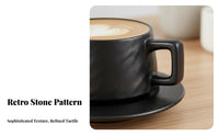 Premium Feel Retro Stone Pattern Cappuccino Cup Artisan-Made Design Cappuccino Cup and Saucer Set Ergonomic Handle for C Away Ee Expert S