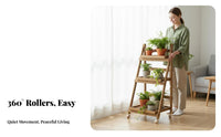 Floor-Standing 3-Tier Ladder Stand Tiered Design 3-Tier Rolling Plant Stand Space-Saving Flower Display Movable with casters for Gardeners, Homeowners, Apartment Dwellers, Living Room, Balcony, Indoor Spaces, Front Porch
