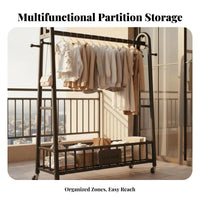 Easy Installation Rolling Clothes Rack Minimalist Design Clothing Rack on Wheels Stable Structure Clothes Hanging Stand on Wheels Space Saving for Homeowners, Apartment Dwellers, Students, Bedroom, Balcony, Laundry Room, Entryway