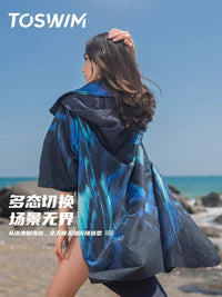 TOSWIM游泳速干斗篷浴袍潜水开襟斗篷连帽可穿式运动防晒沙滩巾