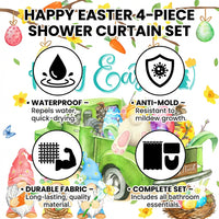 Easter 4pcs Bathroom Set, Including Waterproof Shower Curtain and Anti-Slip Carpet, Themed Around the Easter Bunny, Suitable for Families, Children, Home Use, Housewarming, and Hotel Use