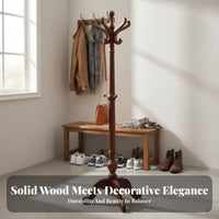 Strong Bearing Capacity Wooden Coat Rack Stable Base Unattached Standing Coat Stand Space Saving Solid Wood Hall Tree Heavy Duty for Homeowners, Families, Office Workers, Living Room, Bedroom, Entryway, Hallway