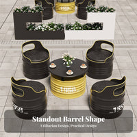 utilitarian Design Oil Drum Table and Chair Repurposed Barrel Design Oil Drum Furniture Set sturdyDuty Construction Bar Seating Space-Saving for Restaurant Managers, Interior Designers, Man Cave, Garage, Patio, Small Spaces