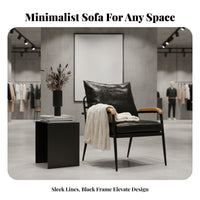 Nordic Aesthetic Metal Frame Couch Compact Size Upholstered 2-Seater Minimalist Design Sofa Solid Wood Armrests for Small Apartment Dwellers, Homeowners, Business Owners, Clothing Boutique, Rest Area, Home Office, Bedroom