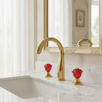 Polished Gold Two-handleHandle Bathroom Faucet Arched Spout Basin Mixer Tap Hot and Cold Three-Hole Faucet Leak-Resistant-Drip-Resistant for Vanity, Washroom