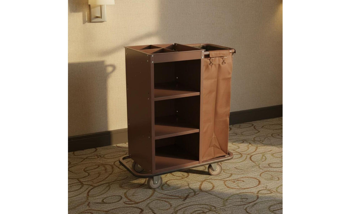 Multi-Functional Hotel Linen Cart Large Capacity Janitorial Service Cart Heavy Duty Room Service Trolley Detachable Bags for Hospital