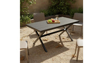 5 Pieces Weather Resistant Plastic Wood Garden Table and Chairs Easy to Clean Rectangular Patio Dining Set Rustproof 5 Piece Outdoor Dining Set for Balcony, Courtyard