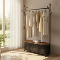 Mobile Clothes Rack with Cabinet Versatile Clothes Rack with Wheels Portable Coat Hanger Stand Floor-Standing for Bedroom, Entryway, Foyer