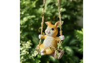 Outdoor Hanging Rabbit Ornament Easy to Hang Rabbit on Swing Resin Bunny Swing Statue Hand-Painted for Homeowners