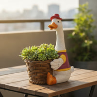 Duck Planter Woven Planter with Basket Whimsical Duck Flowerpot for Interior Decorators