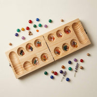 Folding Wooden Traditional Sowing Game Board Foldable Portable Traditional Sowing Game Storage