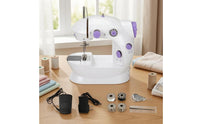 Compact Desktop Sewing Machine Foot Pedal Electric Sewing Machine White and Lavender Adjustable Dials