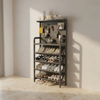 Space-Saving Shoe Rack with Pegboard Slim Design Multi-Tier Shoe Rack Small Footprint Entryway Organizer Sturdy for Behind the Door, Hallway