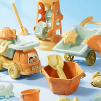 15 Pieces Beach Toy Set with Molds Molded Beach Toy Set with Pail Rounded Creative for Toddlers, Sandbox, Backyard