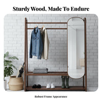 Standal Single Standing Organizer with Full-Length Mirror 3-in-1 Design Coat Rack Space-Saving Bedroom Furniture for Homeowners, Apartment Dwellers, Fashion Enthusiasts, Entryway, Dressing Room