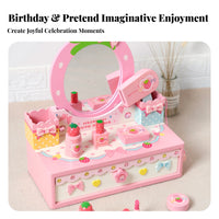 Dress-up Vanity Set Strawberry Motif Smooth Edges Wooden Vanity Toy