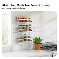 No-Drill Installation Multi-Tier Rotating Shelf Rust-Proof Tiered Basket Shelf Space Saving Kitchen Organizer Large Capacity for Home Cooks, Homeowners, Bathroom, Pantry, Wall Corner, Laundry Room