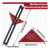 Engraved Measurements Adjustable Scribing Ruler Locking Knob Triangular Marking Ruler Portable