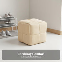 Corduroy Fabric Upholstered Stool Vintage design Upholstered Square Pouf Thick Padded Seat Footrest space-saving Design for Homeowners, Children, Office Workers, Living Room, Entryway, Bedroom, Under Desk