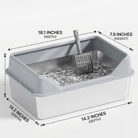 Stainless Steel Cat Waste Receptacle with High Fence, Top-Entry Toilet and Litter Tray, Large Enclosed Litter Pan with Step for Easy Maintenance